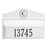 Whitehall Colonial Wall Mailbox Package #1 (Mailbox, Plaque & Personalized Monogram) - White/Black