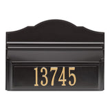 Whitehall Colonial Wall Mailbox Package #2 (Mailbox & Personalized Plaque) - Black/Gold