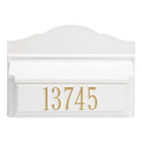 Whitehall Colonial Wall Mailbox Package #2 (Mailbox & Personalized Plaque) - White/Gold