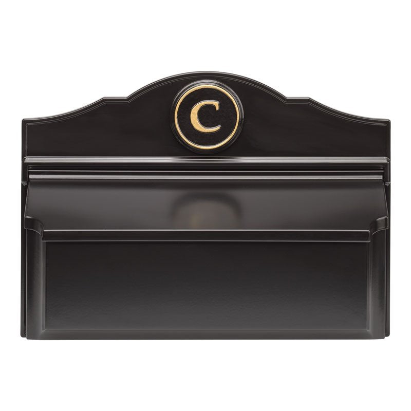 Whitehall Colonial Wall Mailbox Package #3 (Mailbox & Personalized Monogram) - Black/Gold