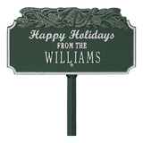 Whitehall Happy Holidays with Bells Standard Lawn 1-Line Personalized Holiday Plaque - Green/Silver
