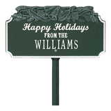 Whitehall Happy Holidays with Bells Standard Lawn 1-Line Personalized Holiday Plaque - Green/White