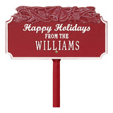 Whitehall Happy Holidays with Bells Standard Lawn 1-Line Personalized Holiday Plaque - Red/White
