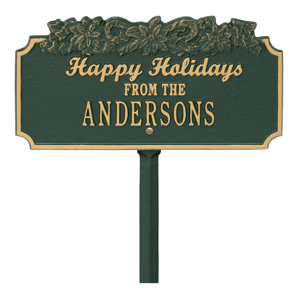 Whitehall Happy Holidays with Candy Canes Standard Lawn 1-Line Personalized Holiday Plaque - Green/Gold