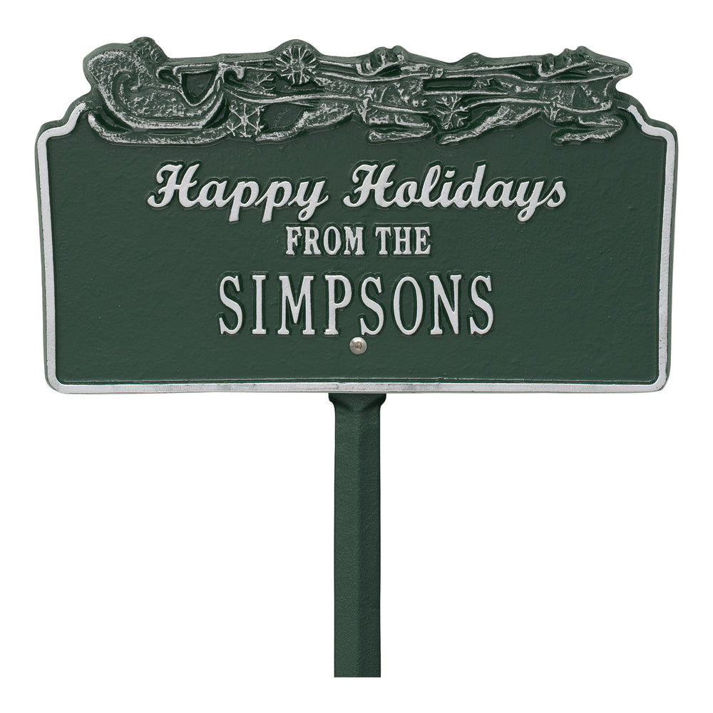 Whitehall Happy Holidays with Sleigh Standard Lawn 1-Line Personalized Holiday Plaque - Green/Silver