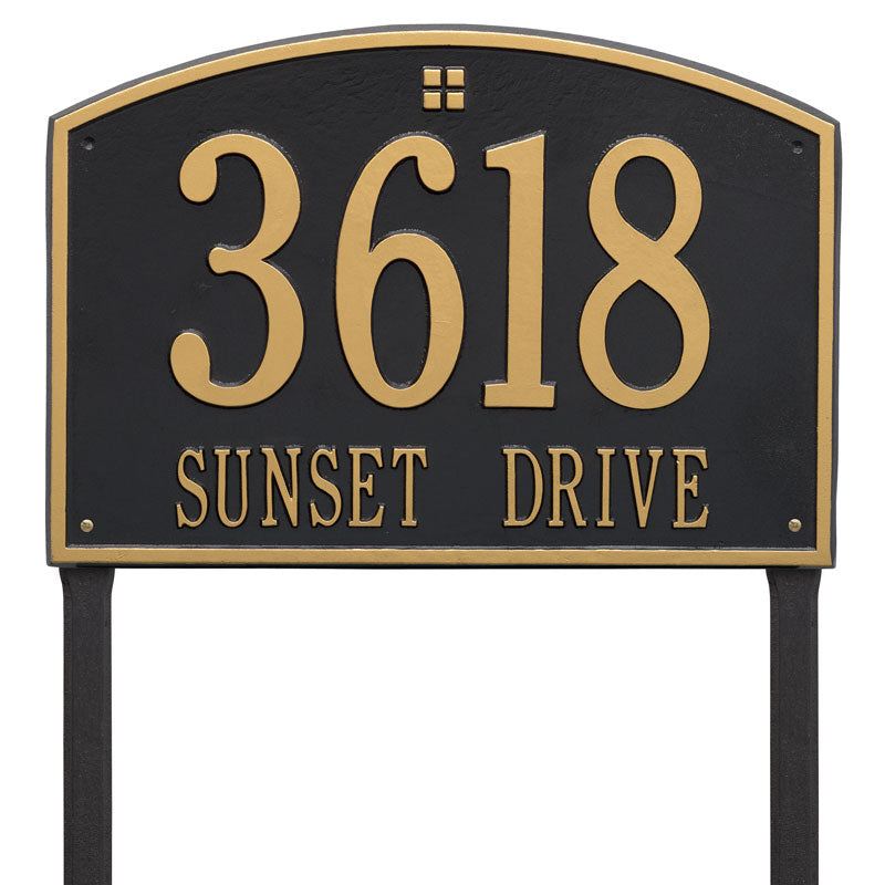 Whitehall Cape Charles Estate Lawn 2-Line Personalized Address Plaque - Black/Gold