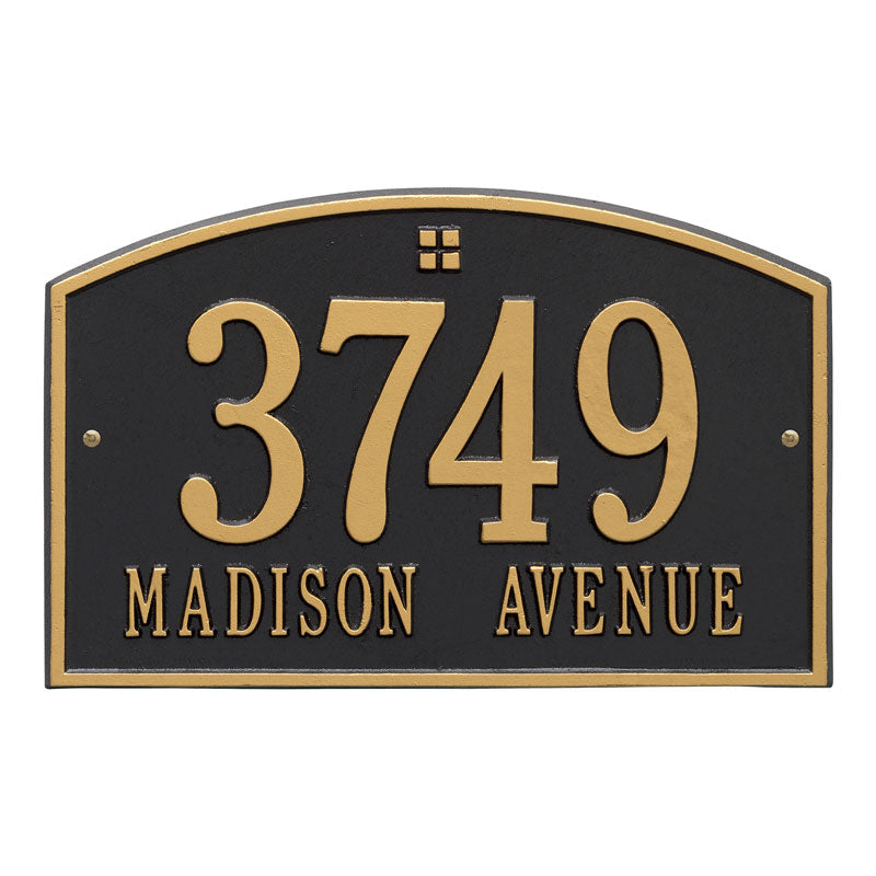 Whitehall Cape Charles Standard Wall 2-Line Personalized Address Plaque - Black/Gold