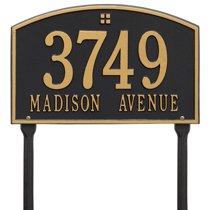 Whitehall Cape Charles Standard Lawn 2-Line Personalized Address Plaque - Black/Gold