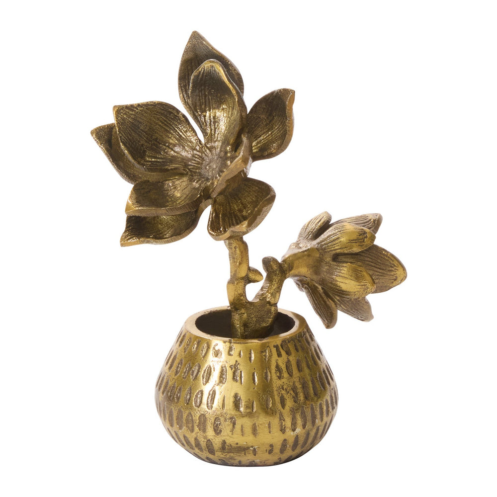 Butterfly Magnolia Antique Gold Textured Sculpture By Accent Decor