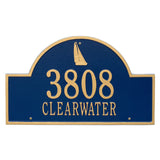 Whitehall Sailboat Arch 2-Line Personalized Address Plaque - Blue/Gold