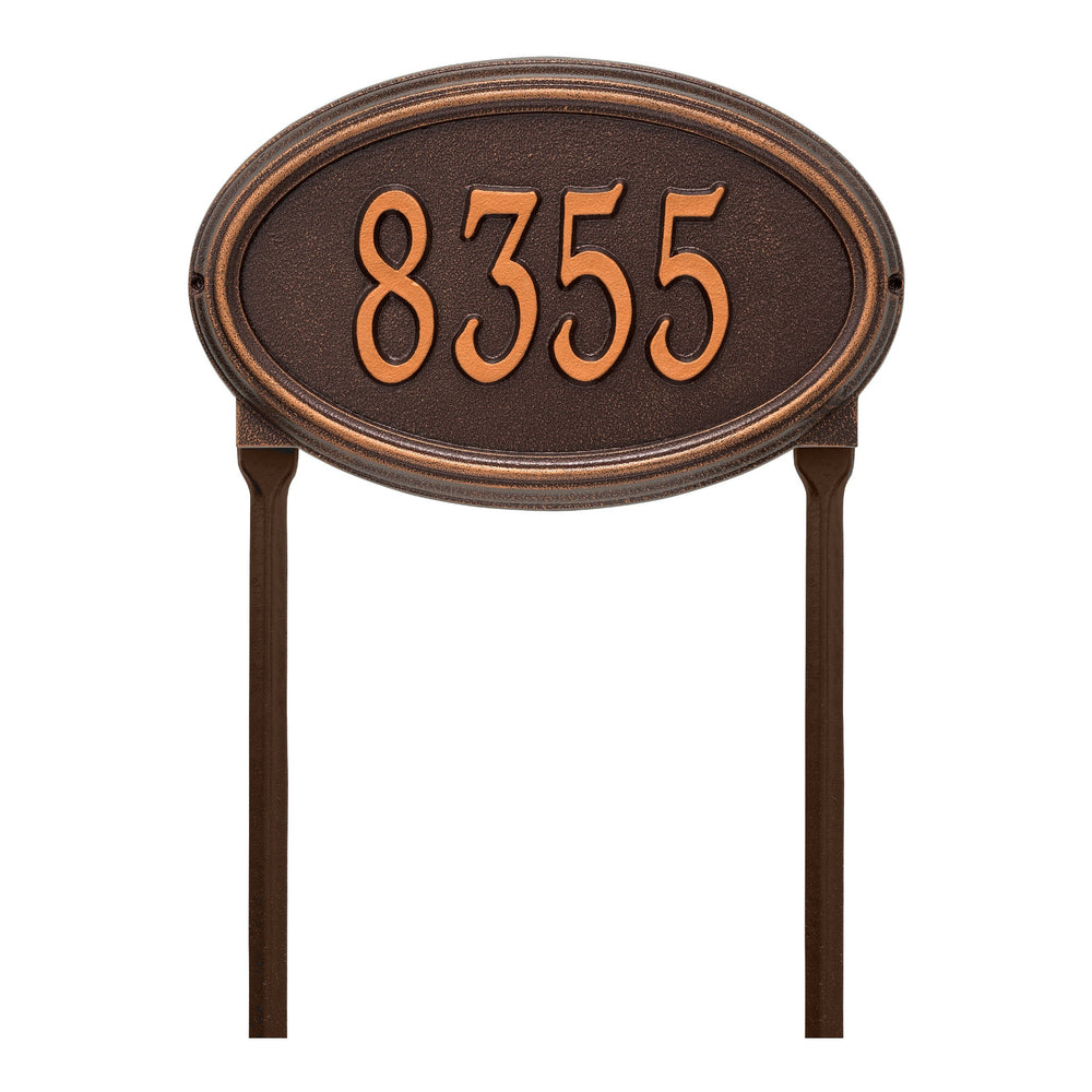 Whitehall Concord Oval Standard Lawn 1-Line Personalized Address Plaque - Antique Copper