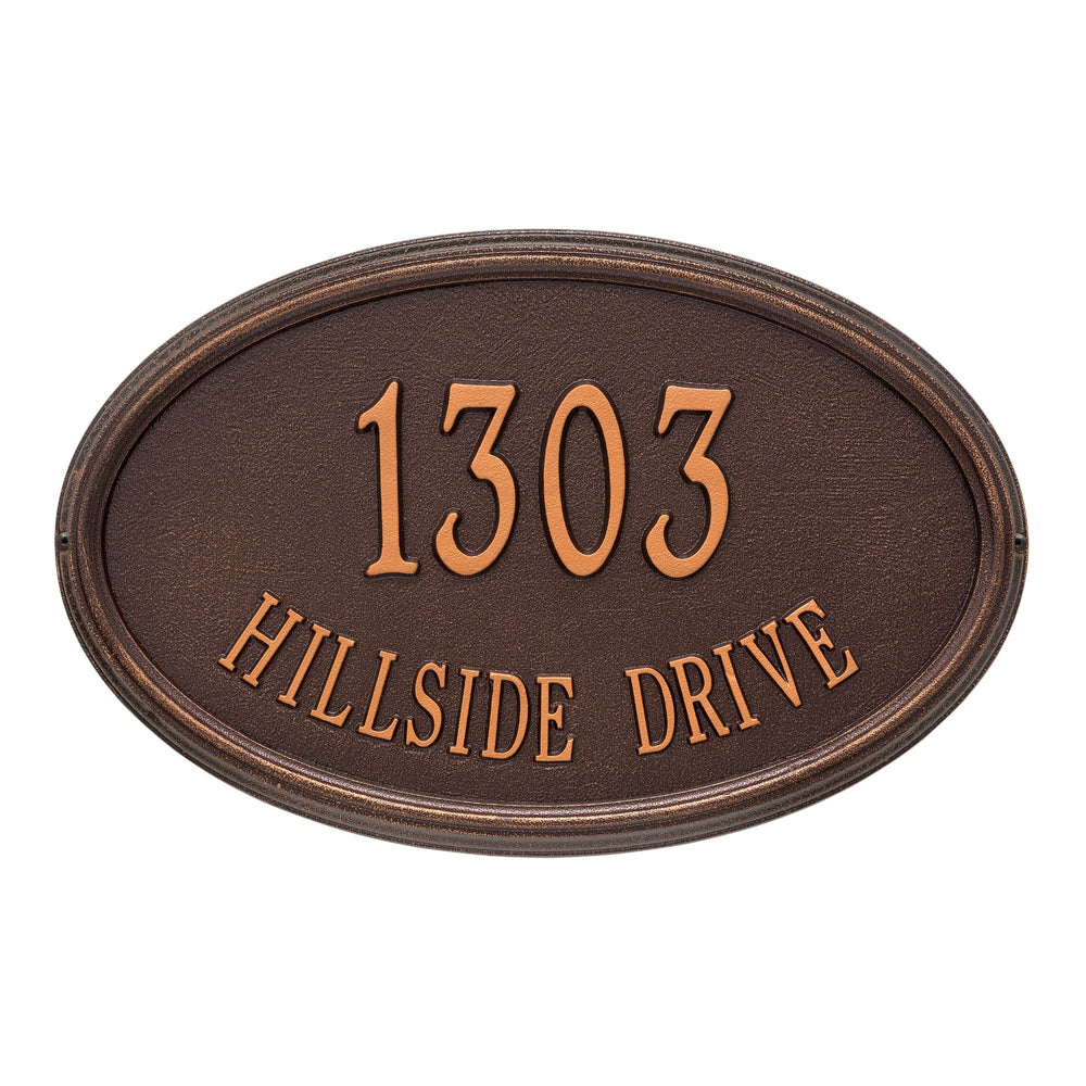 Whitehall Concord Oval Estate Wall 2-Line Personalized Address Plaque - Antique Copper