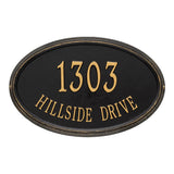Whitehall Concord Oval Estate Wall 2-Line Personalized Address Plaque - Black/Gold