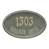 Whitehall Concord Oval Estate Wall 2-Line Personalized Address Plaque - Bronze/Verdigris