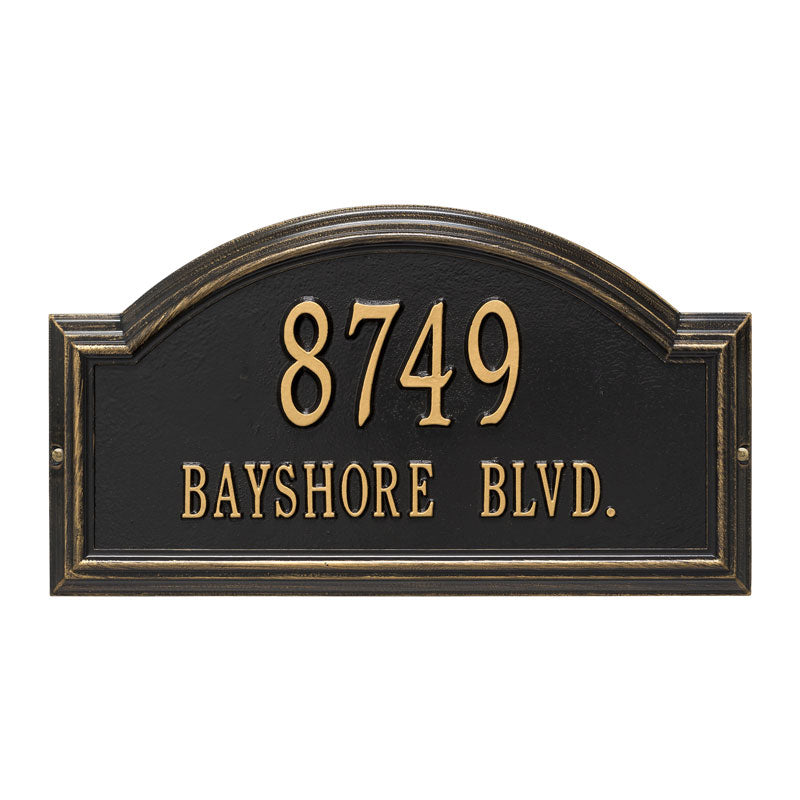 Whitehall Providence Arch Standard Wall 2-Line Personalized Address Plaque - Black/Gold