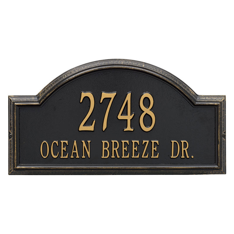 Whitehall Providence Arch Estate Wall 2-Line Personalized Address Plaque - Black/Gold