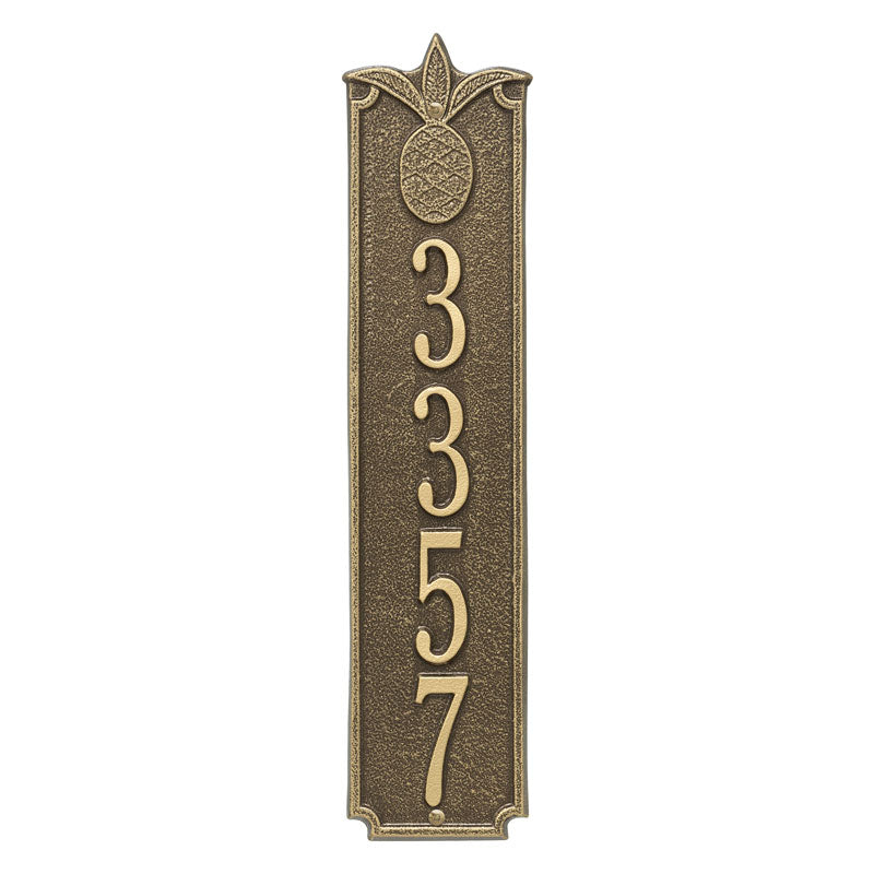 Whitehall Pineapple Vertical Wall 1-Line Personalized Address Plaque - Antique Brass