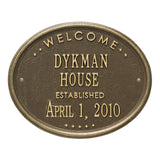 Whitehall Welcome Oval "House" Established Standard Wall 2-Line Personalized Plaque - Antique Brass