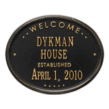Whitehall Welcome Oval "House" Established Standard Wall 2-Line Personalized Plaque - Black/Gold