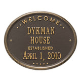 Whitehall Welcome Oval "House" Established Standard Wall 2-Line Personalized Plaque - Bronze/Gold