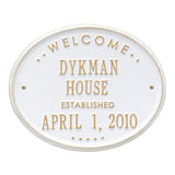 Whitehall Welcome Oval "House" Established Standard Wall 2-Line Personalized Plaque - White/Gold