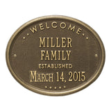 Whitehall Welcome Oval "Family" Established Standard Wall 2-Line Personalized Plaque - Antique Brass