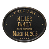 Whitehall Welcome Oval "Family" Established Standard Wall 2-Line Personalized Plaque - Black/Gold