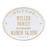Whitehall Welcome Oval "Family" Established Standard Wall 2-Line Personalized Plaque - White/Gold