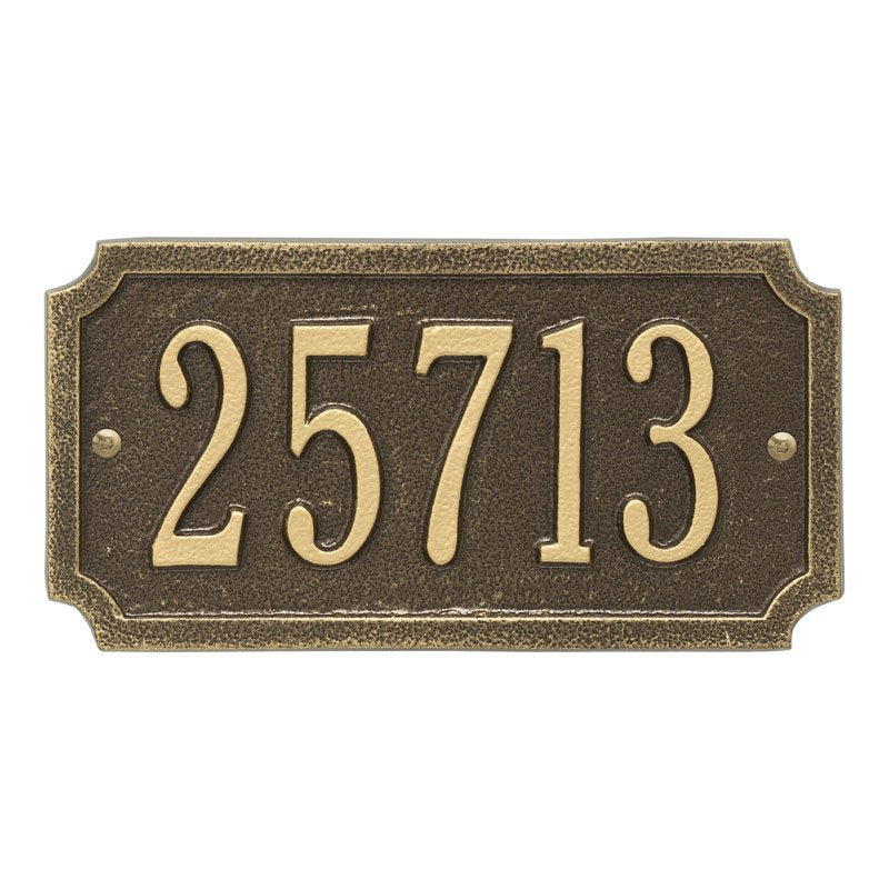Whitehall Cut Corner Rectangle Standard 1-Line Personalized Address Plaque - Antique Brass
