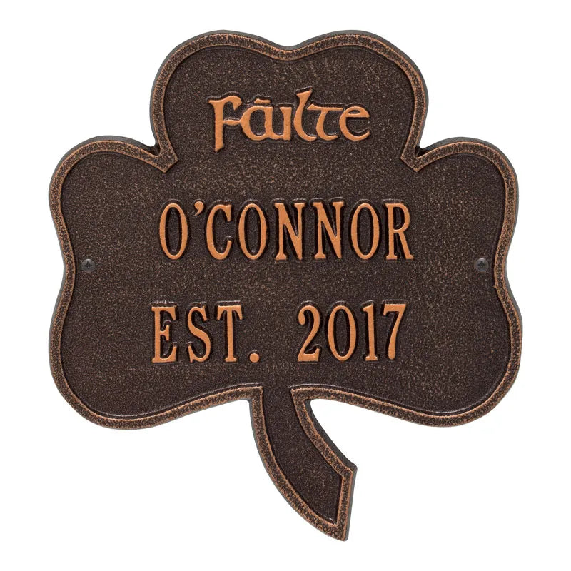 Whitehall Shamrock Address Plaque - Antique Copper