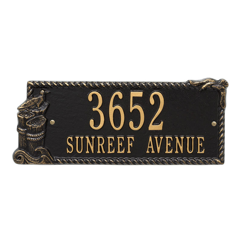 Whitehall Seagull Rectangle 2-Line Personalized Address Plaque - Black/Gold