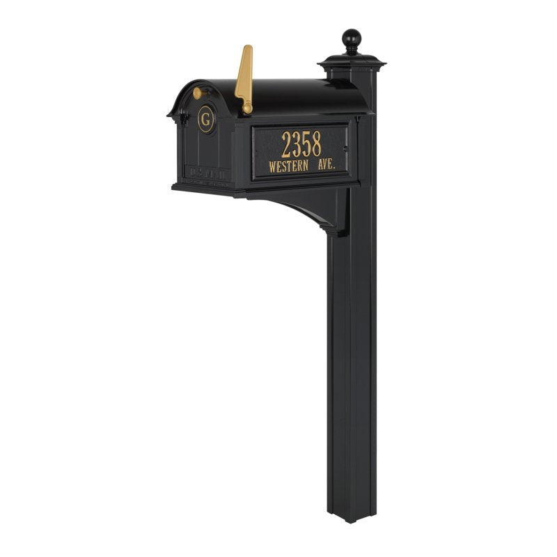 Whitehall Balmoral Mailbox Side Plaques, Personalized Monogram & Post Package - Black