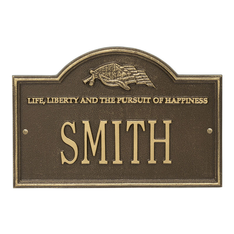 Whitehall Life and Liberty 1-Line Personalized Address Plaque - Antique Brass