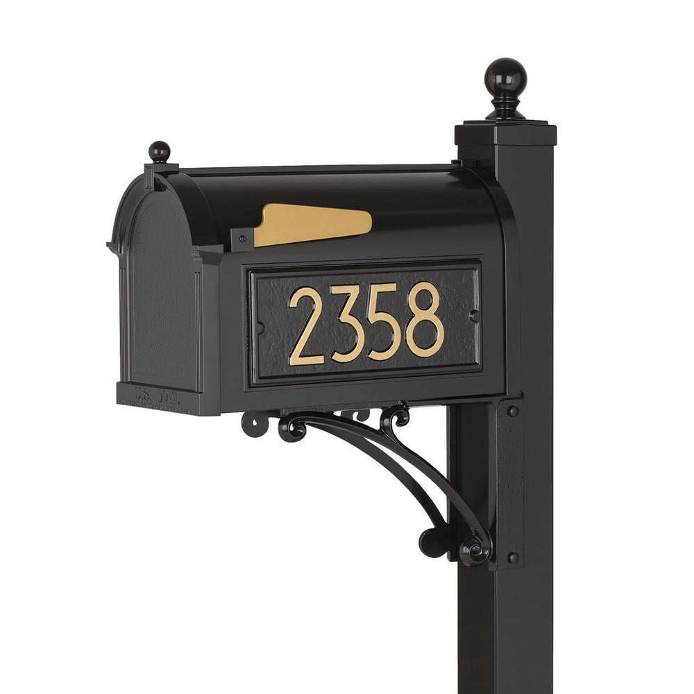Whitehall Modern Deluxe Capitol Mailbox Post Package Personalized Plaque - Black/Gold