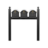 Whitehall Balmoral Triple Mount Mailbox Package with Personalized Door Medallions - Ball Finials / Without Newspaper Boxes / Black/Gold