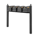 Whitehall Balmoral Quad Mount Mailbox Package with Personalized Door Medallions - Ball Finials / Without Newspaper Boxes / Black/Gold