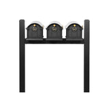 Whitehall Balmoral Triple Mount Mailbox Package with Personalized Door Medallions - Pyramid Caps / Without Newspaper Boxes / Black/Gold