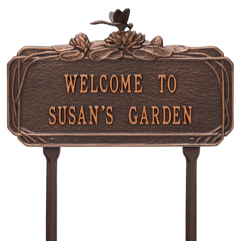 Whitehall Dragonfly Garden Lawn Personalized Plaque - Antique Copper