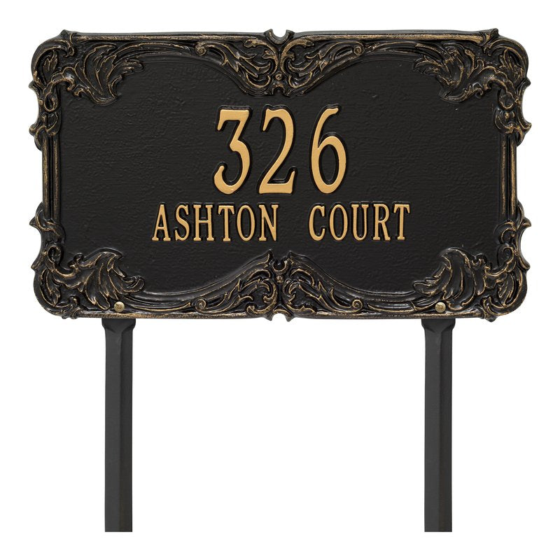 Whitehall Leroux Signature Grande Lawn 2-Line Personalized Address Plaque - Black/Gold