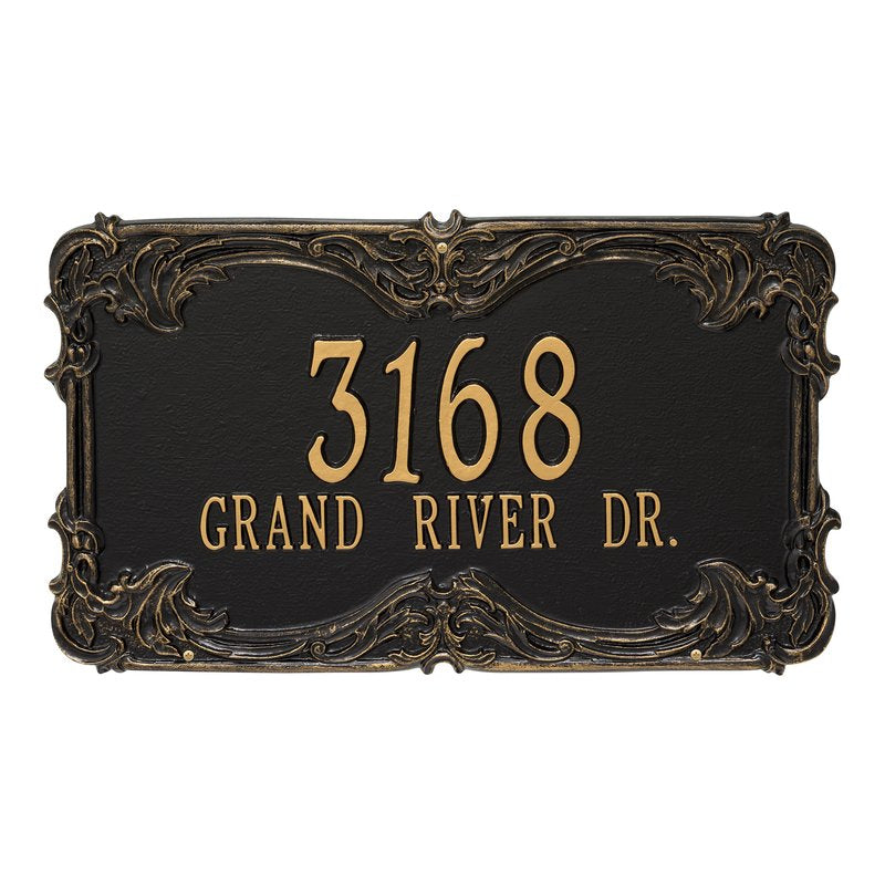 Whitehall Leroux Signature Extra Grande Wall 2-Line Personalized Address Plaque - Black/Gold