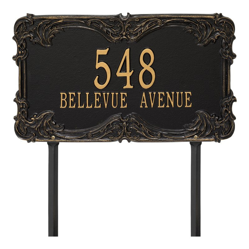 Whitehall Leroux Signature Extra Grande Lawn 2-Line Personalized Address Plaque - Black/Gold
