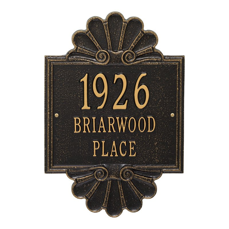 Whitehall Coquille Signature Grande Wall 3-Line Personalized Address Plaque - Black/Gold