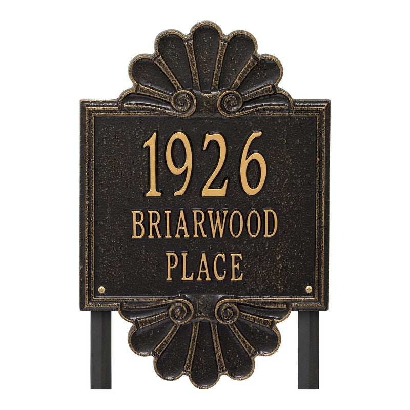 Whitehall Coquille Signature Grande Lawn 3-Line Personalized Address Plaque - Black/Gold
