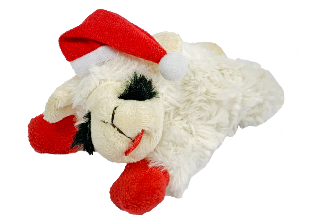 Multipet Holiday Lamb Chop With Santa Hat Plush Dog Toy (2 Sizes Available)