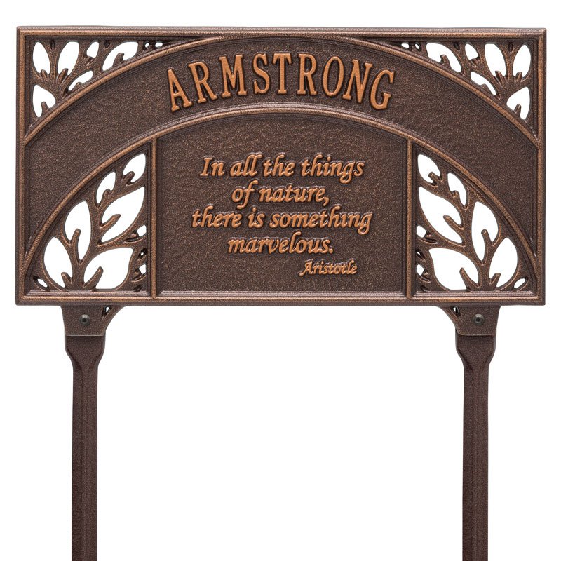 Whitehall Aristotle Garden Lawn Personalized Plaque - Antique Copper