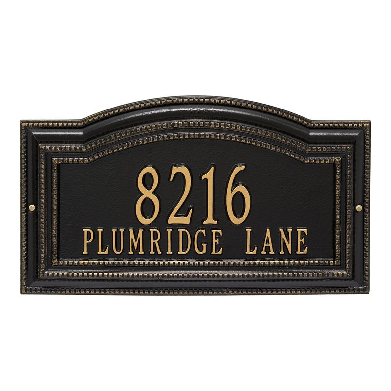 Whitehall Arbor Signature Grande Wall 2-Line Personalized Address Plaque - Black/Gold