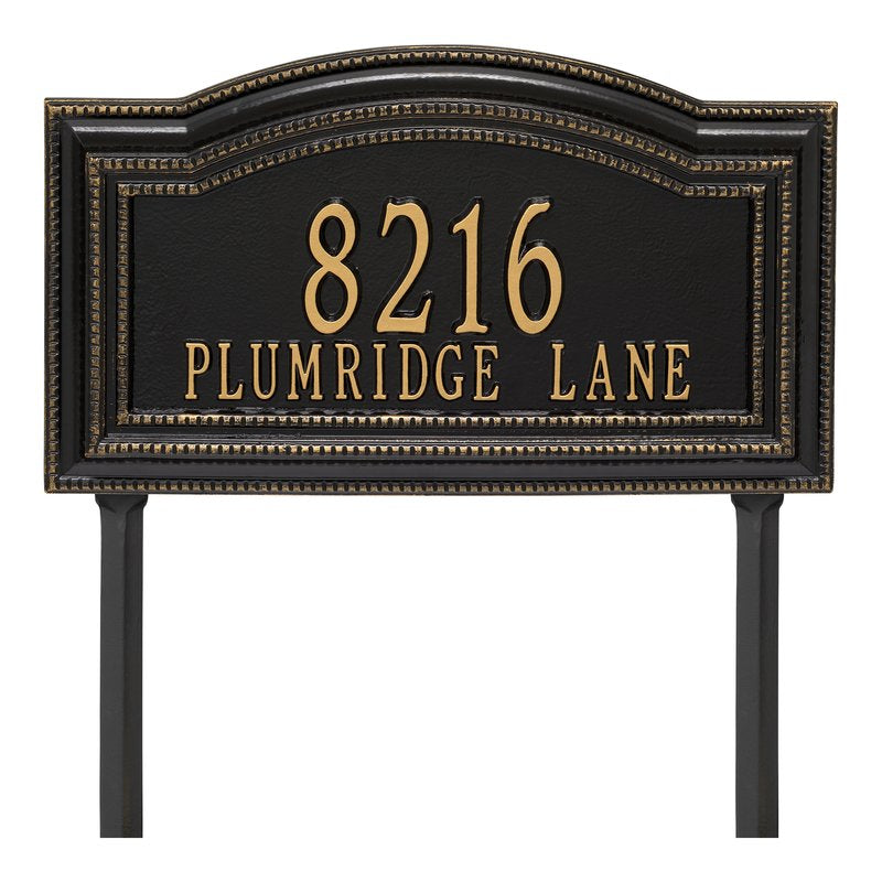 Whitehall Arbor Signature Grande Lawn 2-Line Personalized Address Plaque - Black/Gold