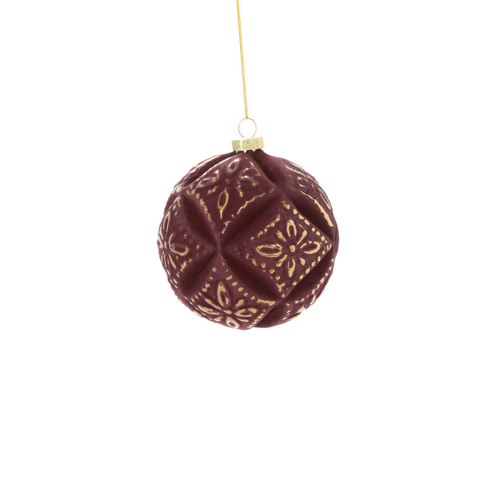 Embossed Velvet Glass Ornaments By Accent Decor - Red
