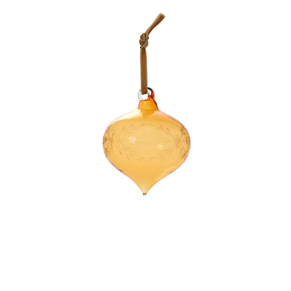 Etched Bauble Glass Ornaments By Accent Decor - Amber