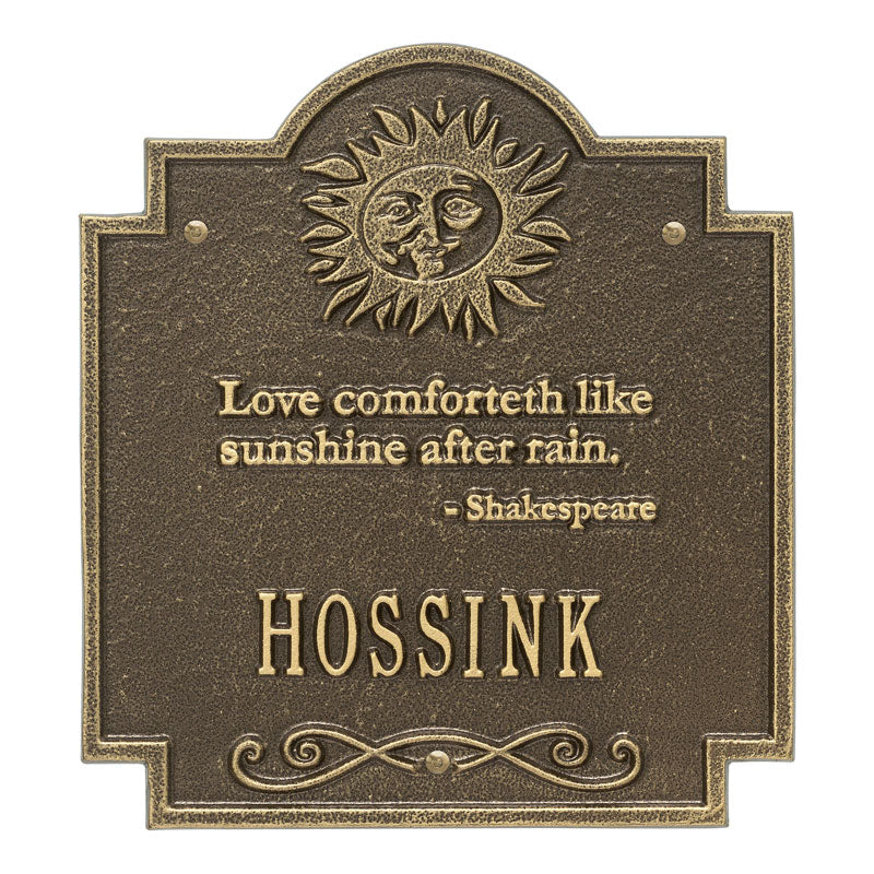 Whitehall Sun Poem Personalized Plaque - Antique Brass